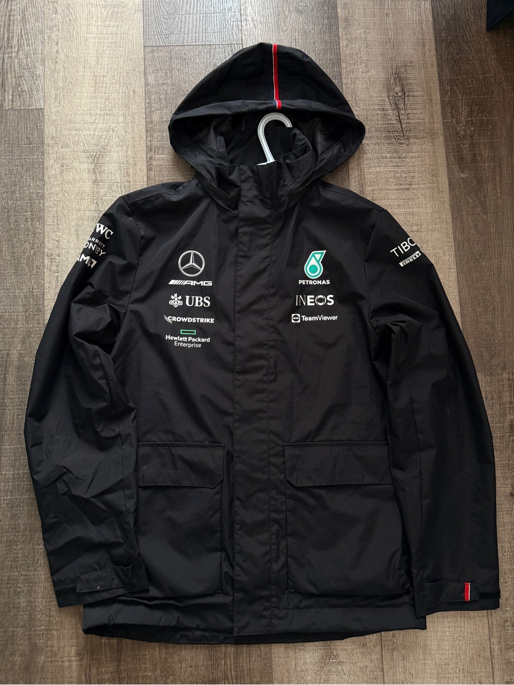Mercedes AMG Petronas Black Raincoat with Team Logos